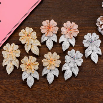 

SISCATHY Trendy Big Drop Earrings Statement 4 Colors Cubic Zirconia Flower Earrings for Women Wedding Party Wear Jewelry Brand