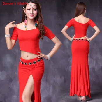 

2018 New Women Modal Dance Costume Short Sleeved Top +Long Skirt Fairy Oriental Dance Set Practice Clothes