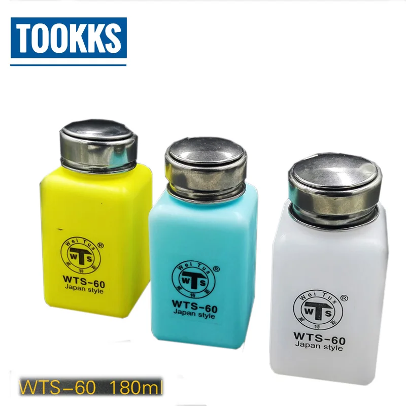 

WTS-60 180ML Plastic Alcohol Bottle Press Metal Cap Bottlefor Cleaning Panel Mobile Phones PC Repair Tools