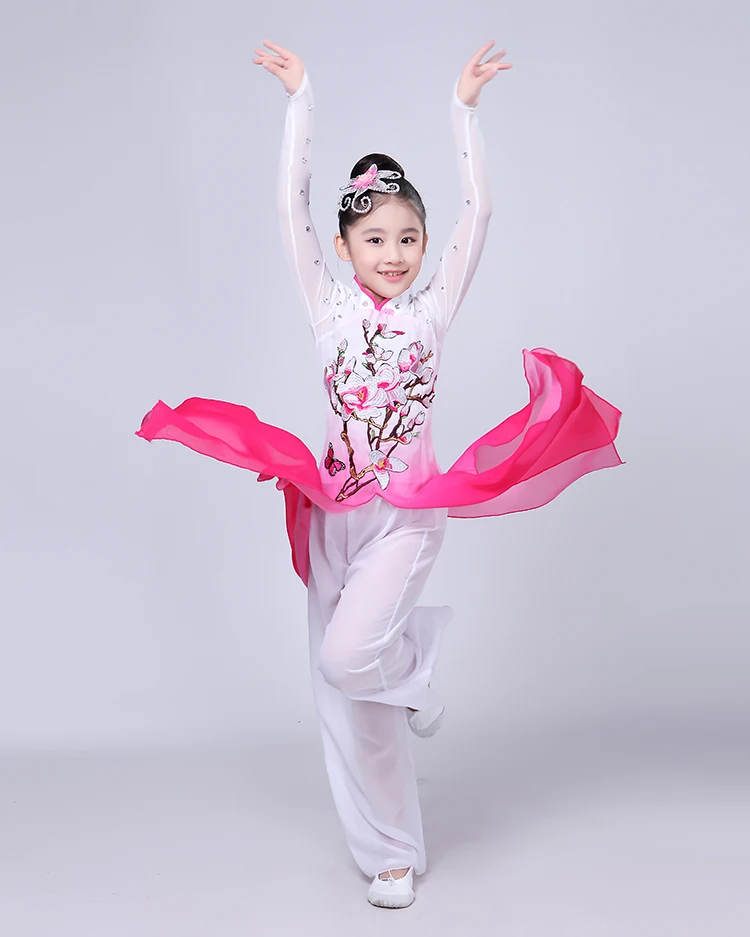 Розовые Костюмы ханьфу для китайских народных танцев, детская одежда для классических танцев костюм для китайского традиционного танца, костюмы для танца с зонтиком
