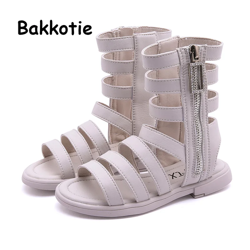 

Bakkotie 2019 New Summer Girls Fashion Roman Shoes Princess Rhinestone Zip Pink Sandals Kids High Hop Pu Soft Dress Shoes
