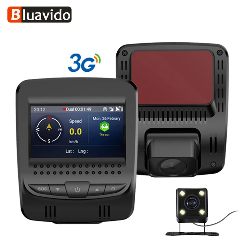 

Bluavido 3G Android Car DVR HD 1080P dashcam Dual lens GPS tracker Support Remote Live View Two Way Talk Blackbox Video Recorder