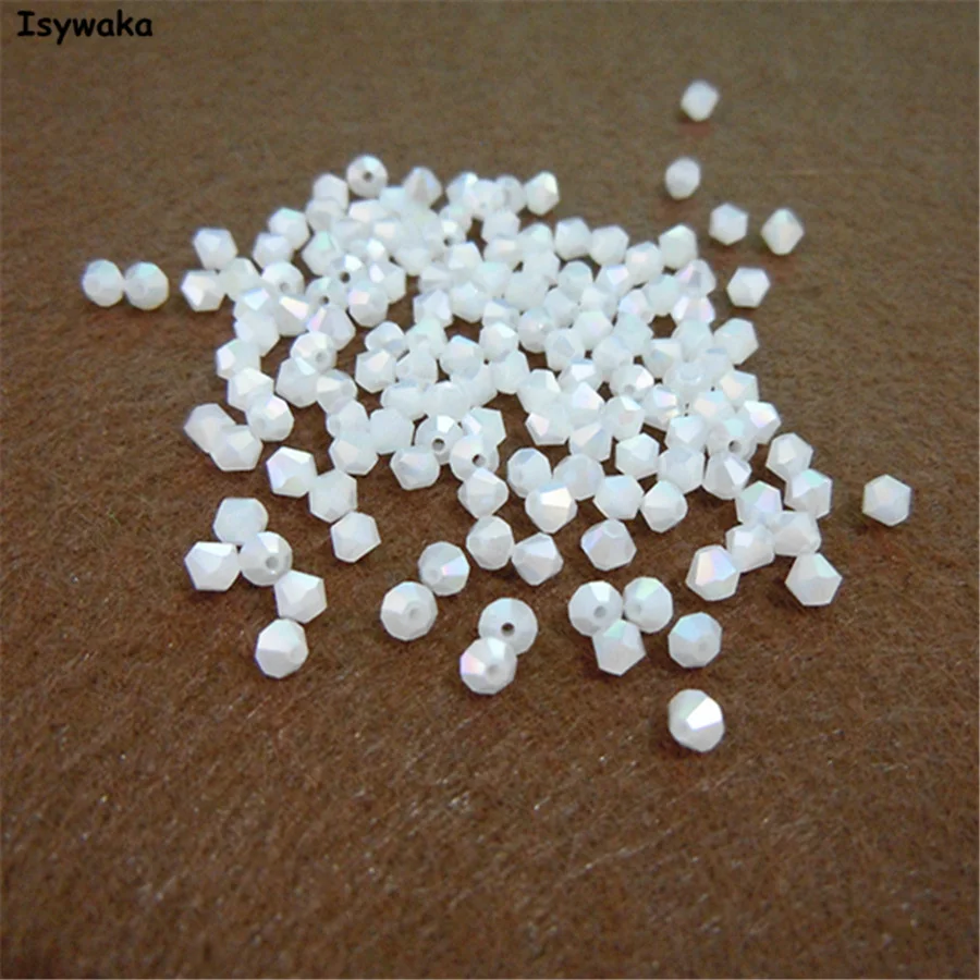 

Isywaka Non-hyaline White AB Color 720pcs 3mm Bicone Austria Crystal Beads Glass Beads Loose Spacer Bead for DIY Jewelry Making