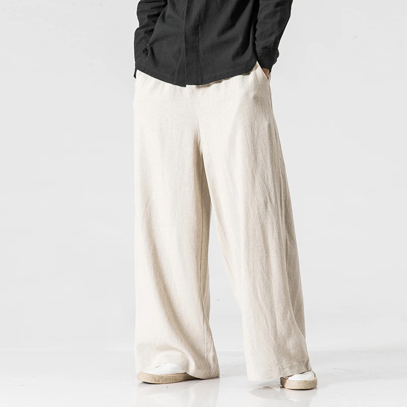 GRMO Men Plus Size Loose Fit Linen Casual Printed Wide Leg Pants GRMO Men Plus Size Loose Fit Linen Casual Printed Wide Leg Pants