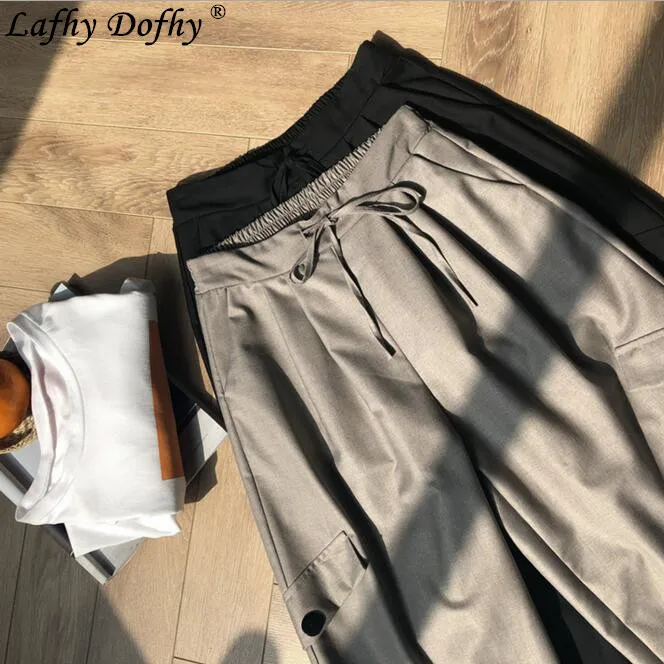 

Spring new slim loose suit material without belts and legs long Korean version of the simple atmosphere casual wide leg pants009