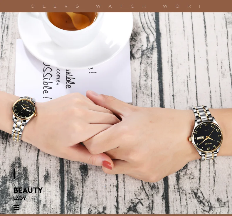 Пара часов для любителей Роскошные OLEVS бренд кварцевые наручные часы Мода Плавание водостойкий для мужчин для женщин наручные часы erkek коль saati