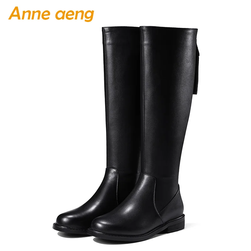 

2019 New Winter Women Knee-High Boots Genuine Leather Middle Heels Zip Sexy Ladies motorcycle boots black women shoes size 33-42