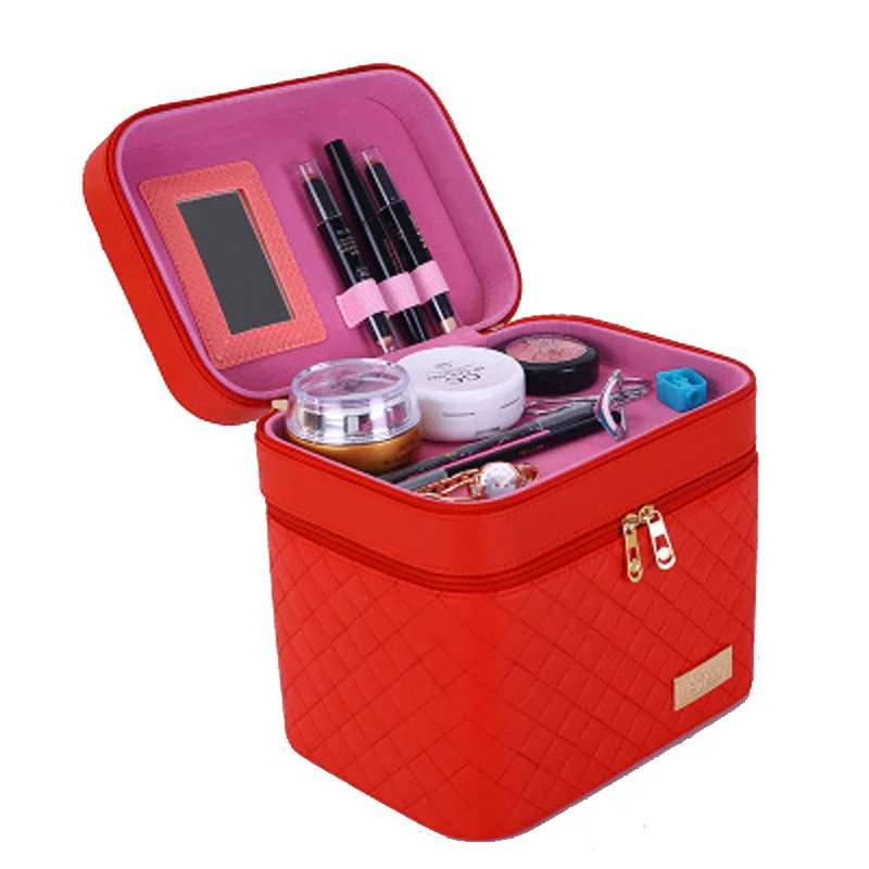 

Makeup bag necessarie double-layer portable capacity large PU cosmetic storage case cosmetic professional bag suitcase