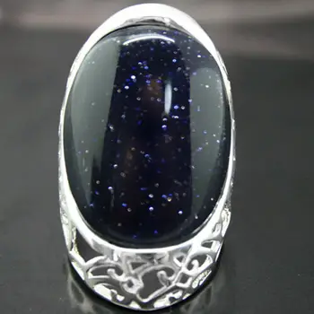 

Hot sale new Style >>>>Pretty 27X33mm BLUE SANDSTONE STONE 925 STERLING SILVER WOMAN MEN'S RING