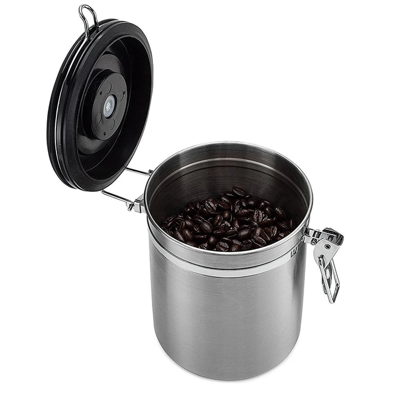 Airtight coffee container – stainless steel co2 valve storage canister with scoop – keeps your coffee fresh flavorful