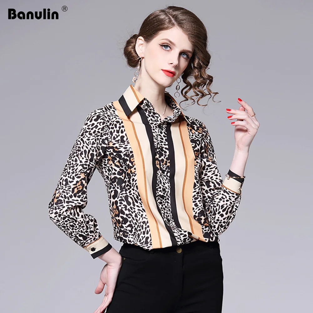 

Banulin 2019 Spring New Design Runway Luxury Print Blouse Women Quality Long Sleeve Turn Down Elegant Office Top Lady Shirt