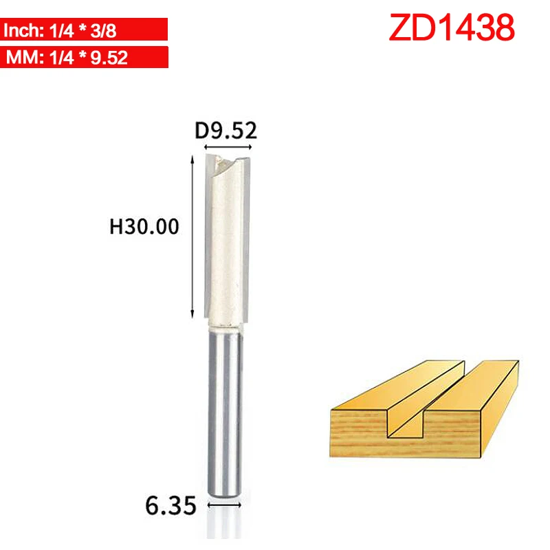 Tideway 1/" хвостовик 2 флейты прямой бит Деревообрабатывающие инструменты фрезы для дерева, карбида вольфрама Концевая фреза - Длина режущей кромки: ZD1438