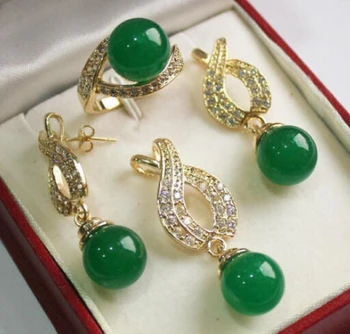 

free shipping $wholesale_jewelry_wig$ Details about Jewelry AAA 12mm Green Pendant Necklace Earrings Ring set