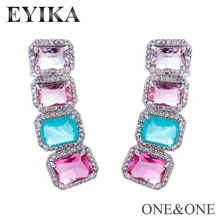 EYIKA, новинка, очаровательные Серьги, кристалл, сплав, камень и витраж, Серьги-гвоздики, 11x34 мм, женские модные ювелирные изделия, вечерние/Подарочные