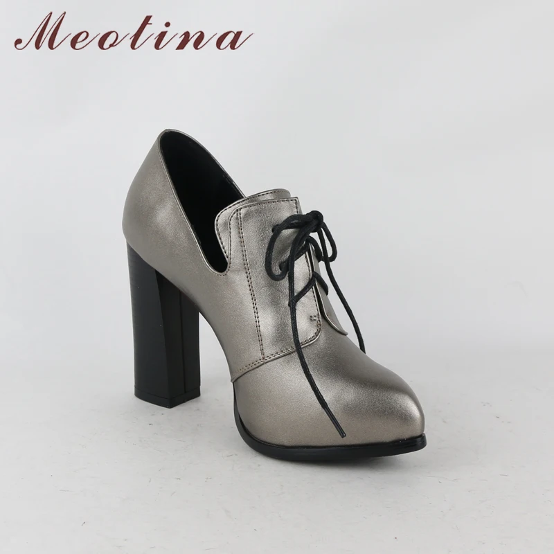 Meotina/женские туфли-лодочки; женская обувь на высоком каблуке с острым носком; обувь на толстом каблуке со шнуровкой; коллекция года; сезон весна; модная женская обувь; роскошный черный цвет