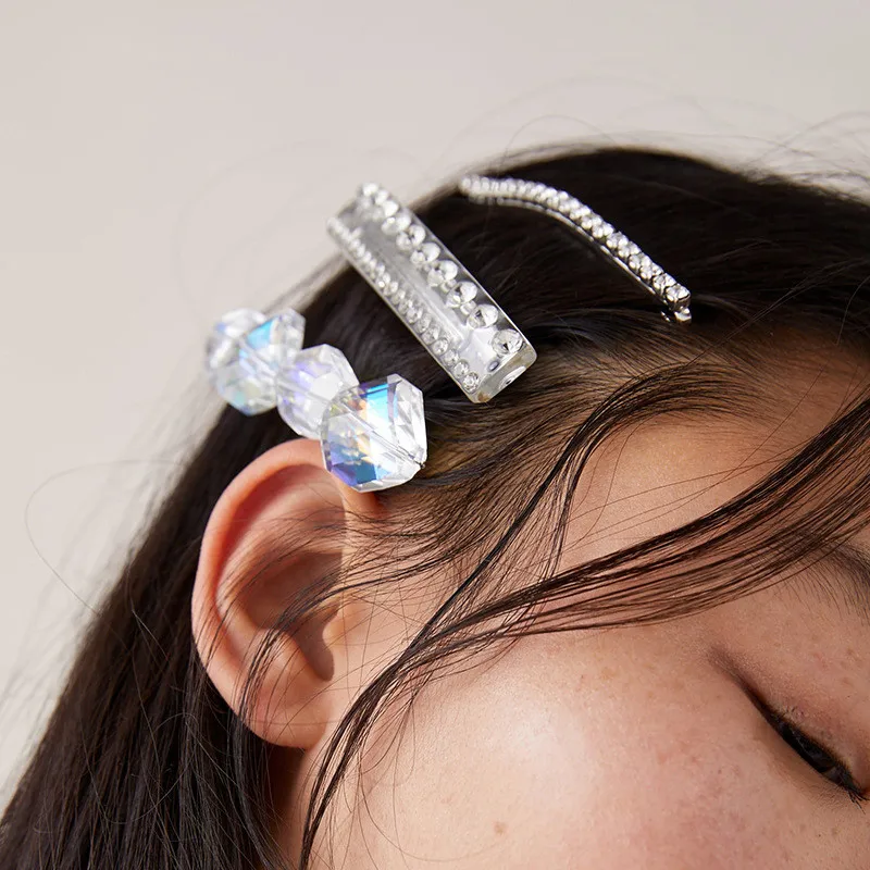

3PCS Fashion Women Hair Pins White Crystal Rhinestones Hair Clip Web celebrity ins Korean and Korean minority flash insert