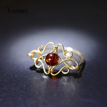 

Yoowei Wholesale 5mm Natural Amber Rings for Women Baltic Genuine Amber Ring Female Unique Gift Handmade diy 925 Jewelry Anillos