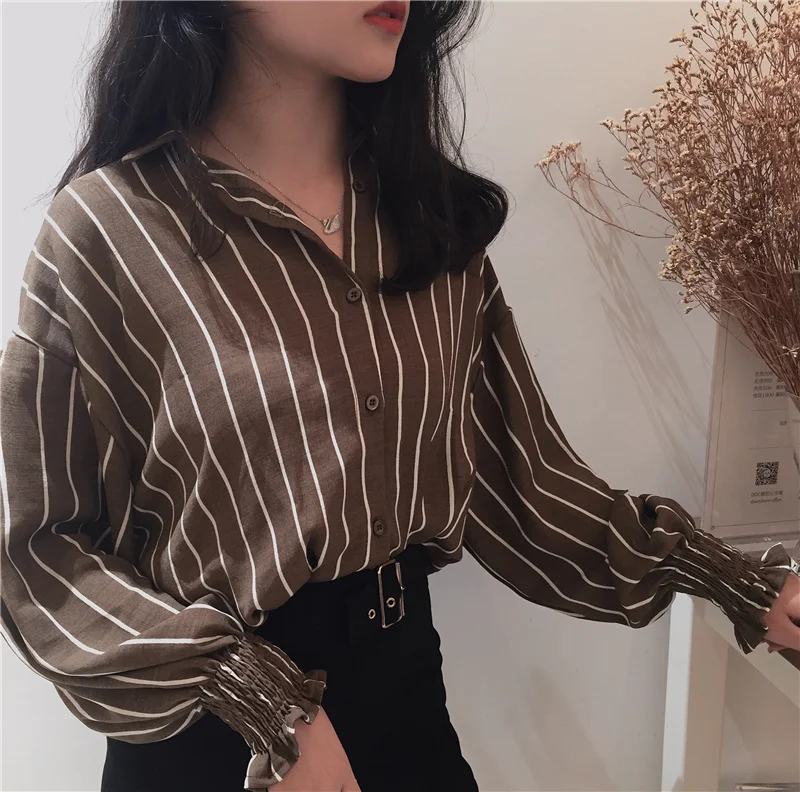 Women's Swanky Loose Fit Striped Formal Shirt Model Display 1