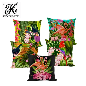 

Tropic Plant Cushion cover Animal Parrots Flamingo Pattern Parlour Home Decor Pillow Case Square Sofa Car Throw Pillows Cover