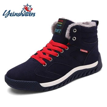 

YEINSHAARS Men Ankle Boots Outdoor Warm Fur Winter Sonw Boots Fashion Casual Skateboard Shoes High Top Climbing Shoes Size 39-48