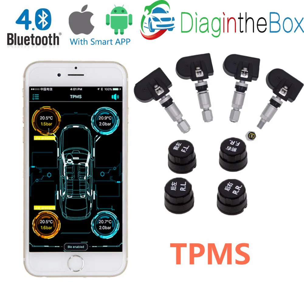 Newest BLE TPMS Bluetooth 4.0 Tyre Tire Pressure Monitoring System APP