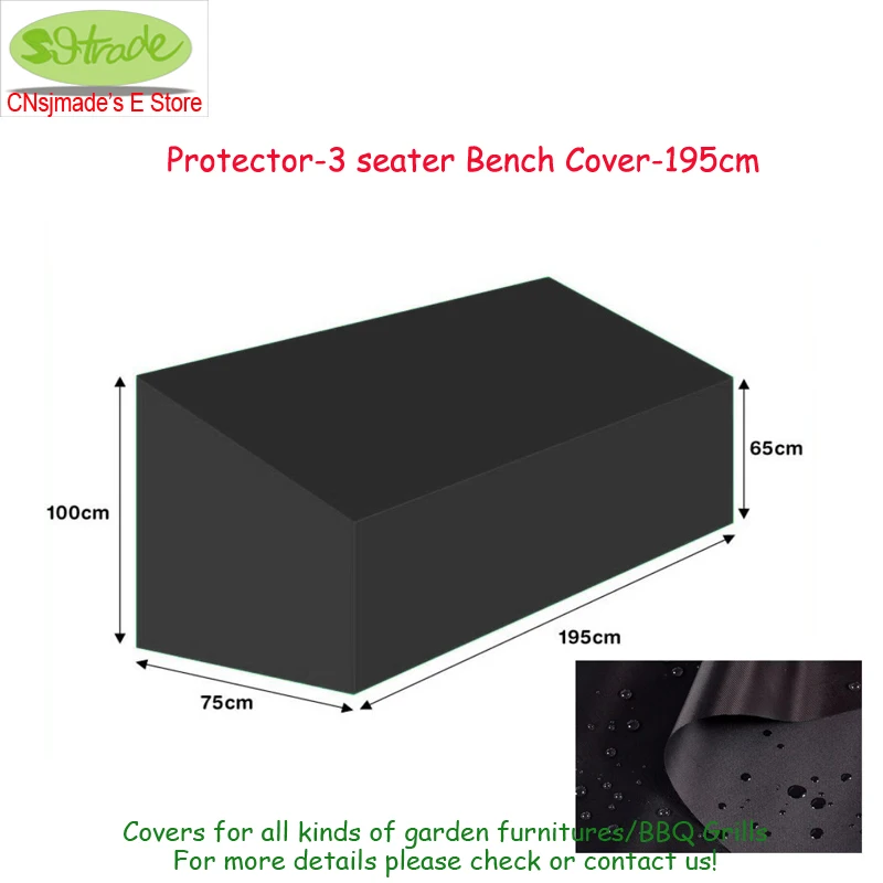 

Cover up-195cm bench protector cover,195x75x65/100cm,patio chair cover ,Black color, Oxford fabric, customized available