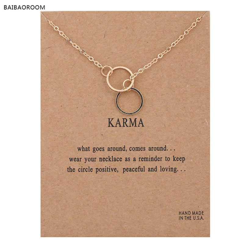 Sparkling karma double circle lariat necklace gold plated Pendant necklace Clavicle Chains Fashion Necklace Women Jewelry