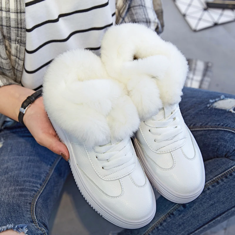 

Free Shipping Women's Fashion leather Snow Boots High Platform Lacing Winter Ankle Boots With Rabbit Fur Ankle Boots Size 35-40