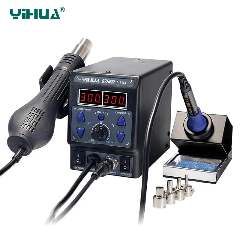 YIHUA 8786D обновления паяльная станция 2 в 1 SMD горячего воздуха пистолет