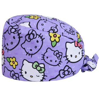 

Women's Surgical Scrub Cap European Style Catty Print Medical Work Hat for Dentist Doctors Cotton with Sweatband OR Nurse Hats