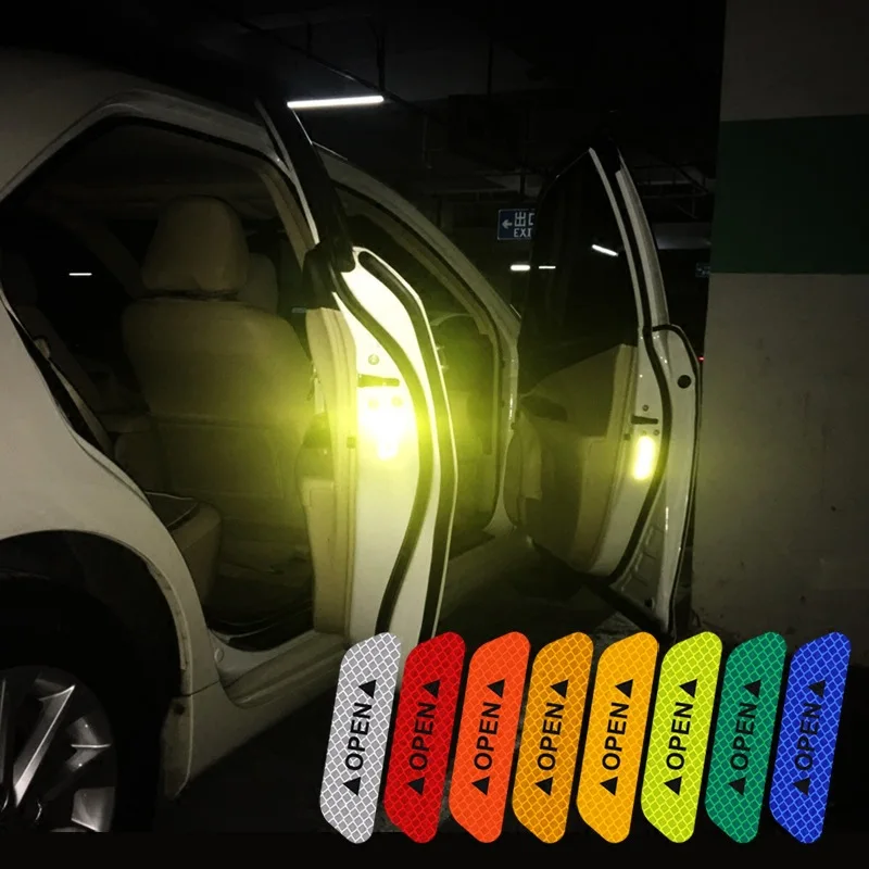 

4Pcs/Set Car Door OPEN Reflective Sticker Warning Mark Car Styling Notice Bicycle Accessories Exterior Car Body Decal