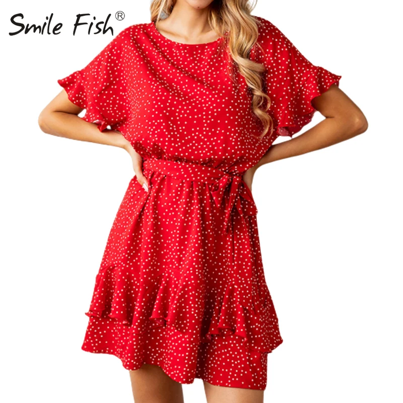 

Boho Girl Party Sashes Sundress Butterfly Sleeve Polka Dot Dress Women Sweet Ruffles A-Line Dress Summer Femme Kawaii Robe GV642