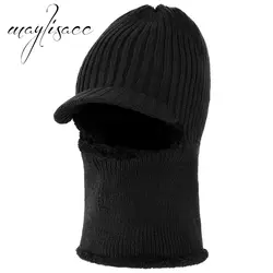 Maylisacc унисекс одноцветное Цвета зима теплая трикотажная шапка шарфы дважды Применение шапочки Skullies утолщенной плюшевая подкладка для Для