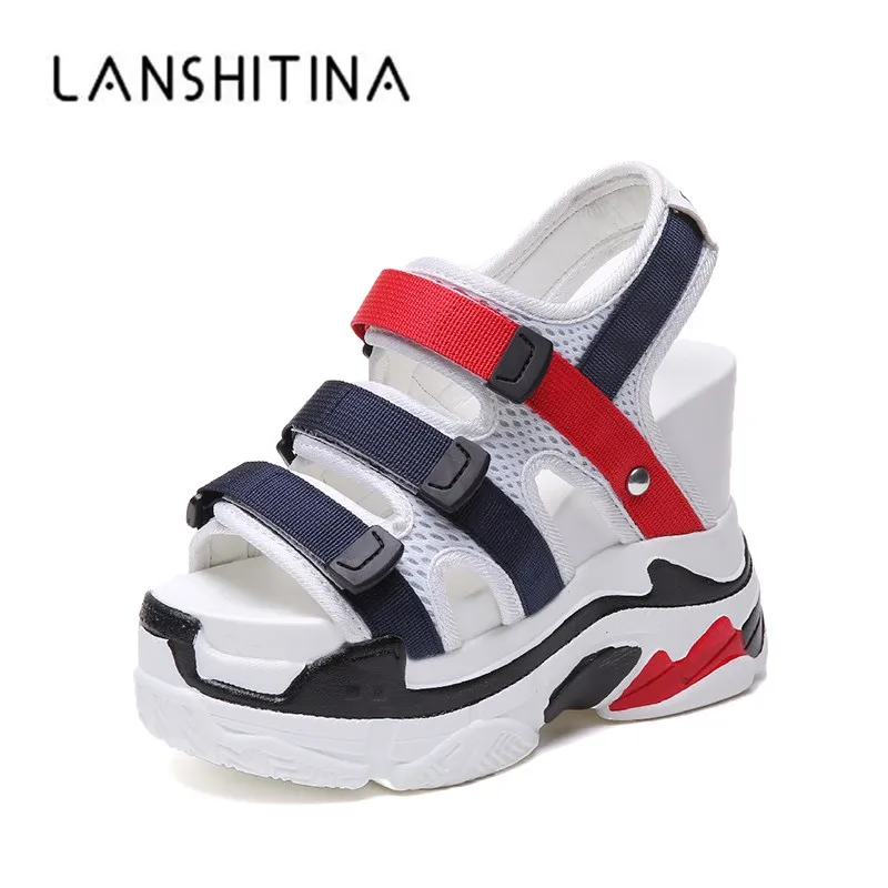 Women Sandals 2019 Summer Ladies Mesh Platform Sandals 12CM Wedges Thick Bottom Casual Women Sneakers Comfortable White Sandals