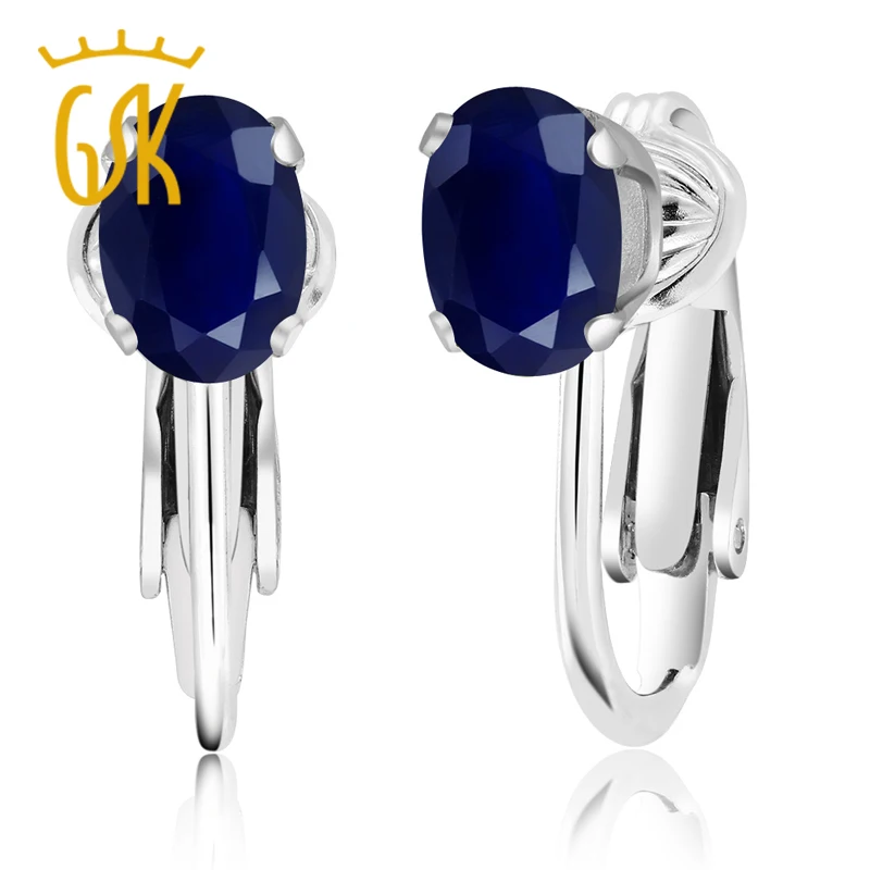 

2.04 Ct Oval Blue Sapphire 925 Sterling Silver Clip-On Earrings