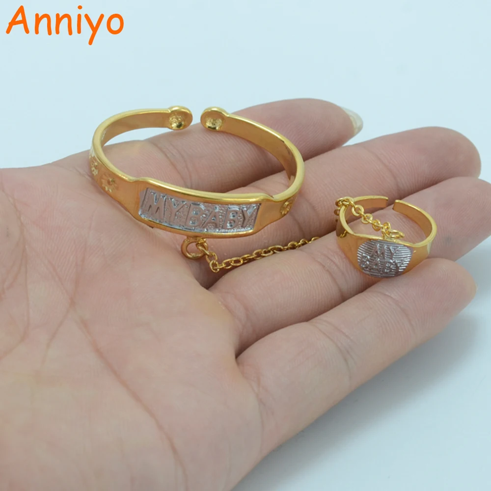 Anniyo Baby Banglet TWO TONE/Gold Color Infant Bangles Jewelry "MY BABY