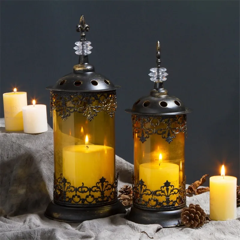Europe Retro Candle Holders Metal Hollow Carved Candlestick Ornaments