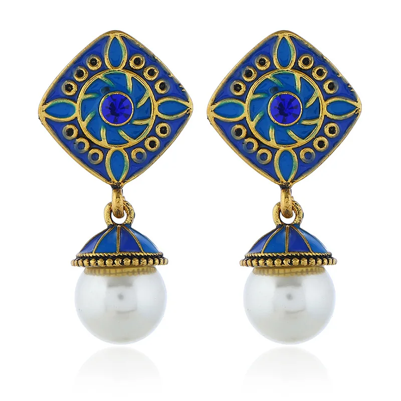 

Indian Wedding Jhumka Earring Chandelier Hanging Long Drop Blue Green Imitation Pearl Earings Indian Nepal Gypsy Jewelry Brincos