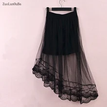 Zuolunouba летняя новая кружевная Тюлевая черная юбка Harajuku Женская с резинкой в талии сексуальный плоский юбка для девочек