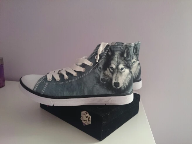 Herrenschuhe Husky wolf bulldog Gedruckt Segeltuchschuhe Männer College jungen Männlichen Wohnungen Schuhe 2016 Mode Marke High Top Schwarz schuhe