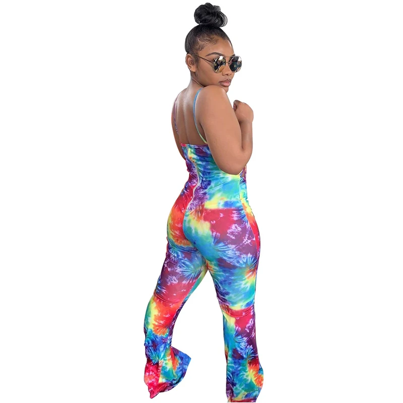 قوس قزح التعادل صبغ رومبير المرأة بذلة مثير السباغيتي حزام عارية الذراعين Bodycon ارتداءها الصيف الخصر الفرقة قطع عارية الذراعين عموما