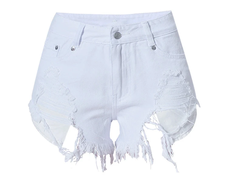 2017 Best Selling Women Pure White High Waist Slim Grinding Patch Holes Irregularly Exposed Jeans Pants Sexy Girl Denim Shorts (5)_
