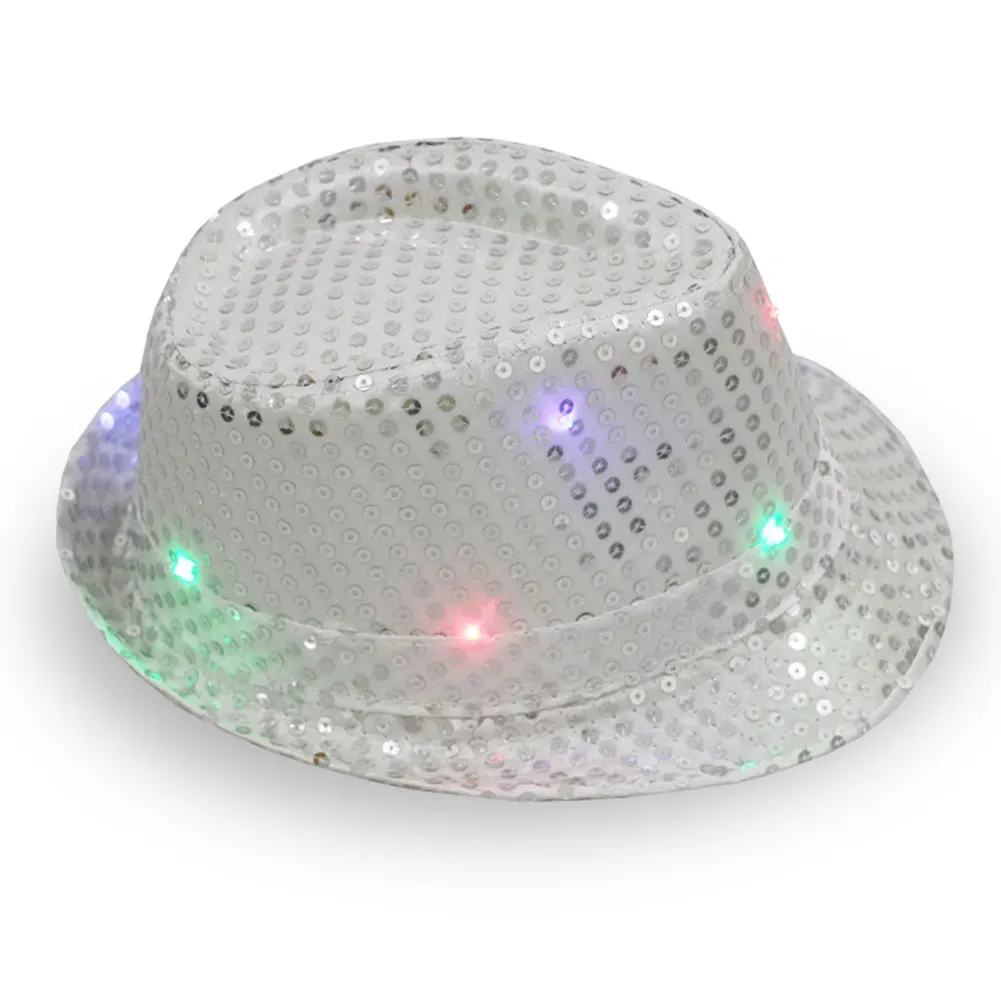Унисекс блестки светодиодный свет хип хоп джазовые шляпы мигающий день рождения ковбойская Кепка рождественские украшения - Цвет: Серебристый