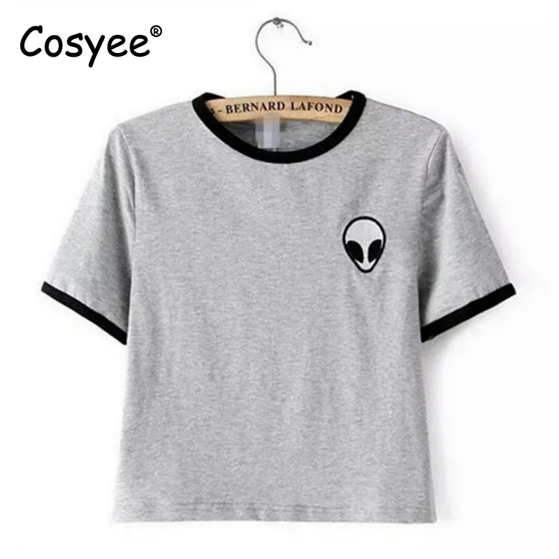 

Cosyee Women's Fashion Cropped Tops Short Sleeve O-Neck Alien 3D Print Crop Top Shirt Hipster Casual Top Tees Girl's T-shirts
