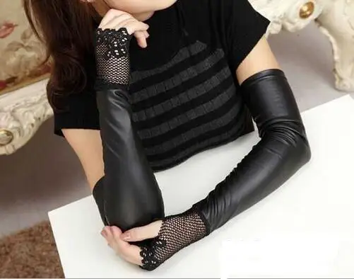 1 пара, женские сексуальные черные гетры из искусственной кожи, кружевные перчатки с длинными рукавами, наручная повязка на руку