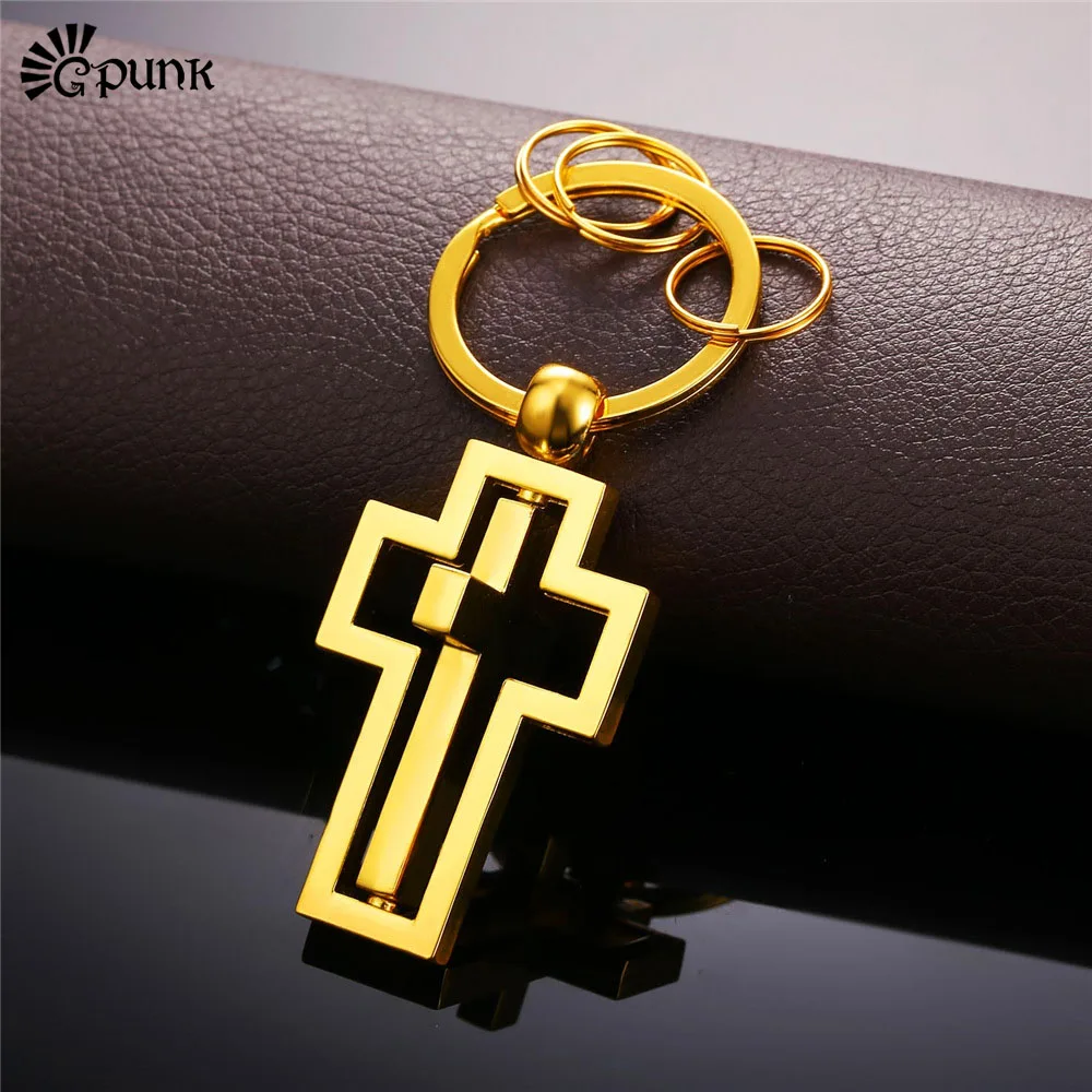 

Latin cross Key chain Religious metal keychains Gold color key rings for car key holder K25G