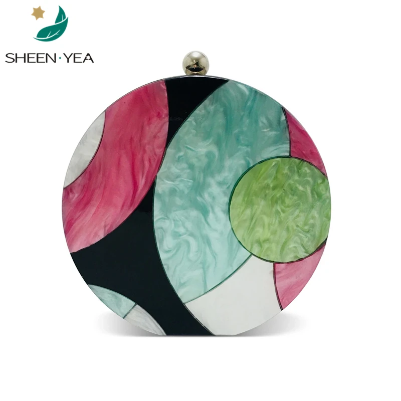 

2019 New arrival patchwork acrylic evening bag luxury party prom clutch purse brand designer handbag cute geometric shoulder bag