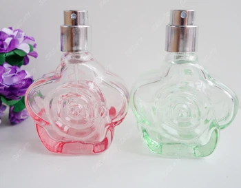 

10ml Candy Colors Rose FlowerShape Thick Glass Perfume Bottles In Refillable Spray Atomizer Empty Parfum Bottle