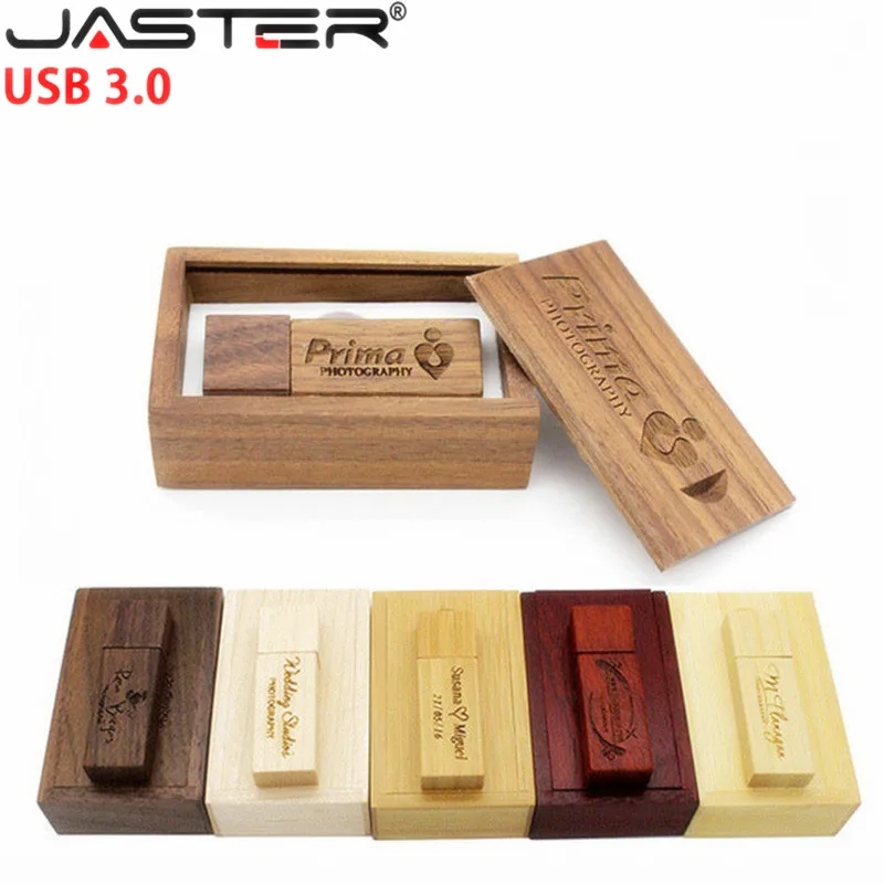

JASTER USB 3.0 Customized LOGO Wooden bamboo usb with box usb flash drive Memory stick pen drive pendrive 8GB 16GB 32GB 64GB