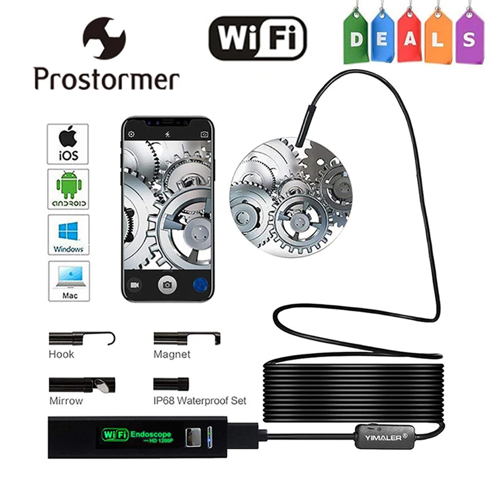 Prostormer 8 мм Wifi эндоскоп 1200P HD Hardwire эндоскоп для Android Iphone 8 светодиодный Endoscopio водонепроницаемый camaras endoscopica 30